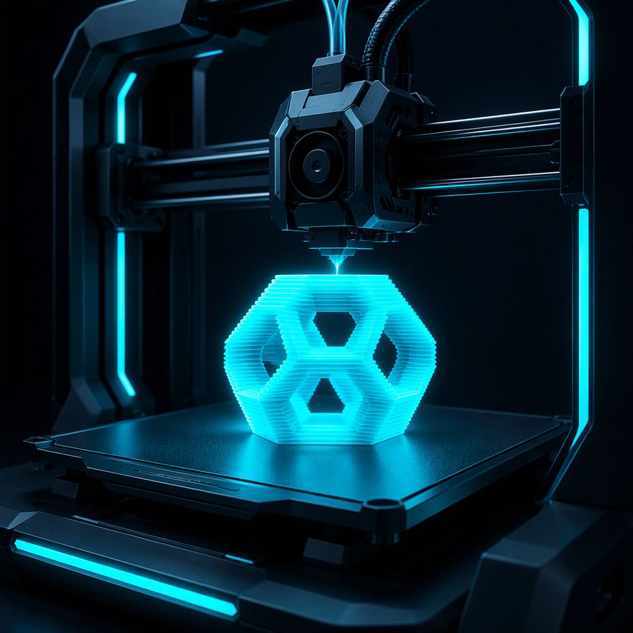 3D 打印机正在逐层打印发光的物件